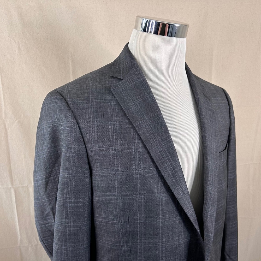 Hart Schaffner Marx 42L Sport Coat Wool Gray Plaid Two Button Double Vented